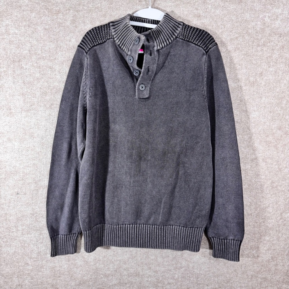 Rock Republic Sweater Mens L Gray Mock Neck Button Knit Minimalist Gorpcore